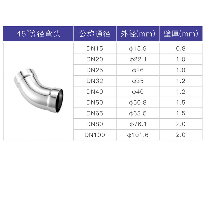 不锈钢承插焊45°等径弯头2