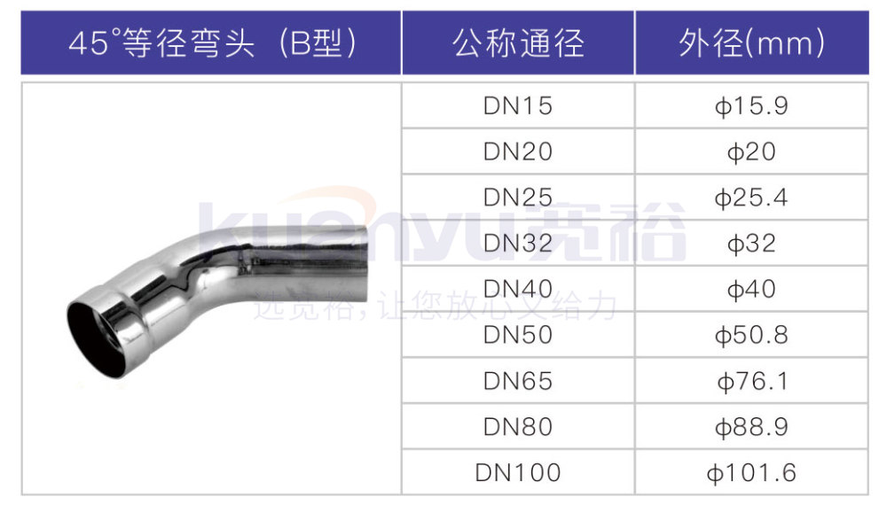 不锈钢环压45度等径弯头B型